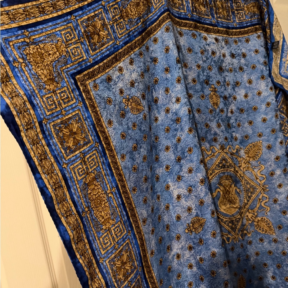 Blue and Gold Ornate Silk Scarf